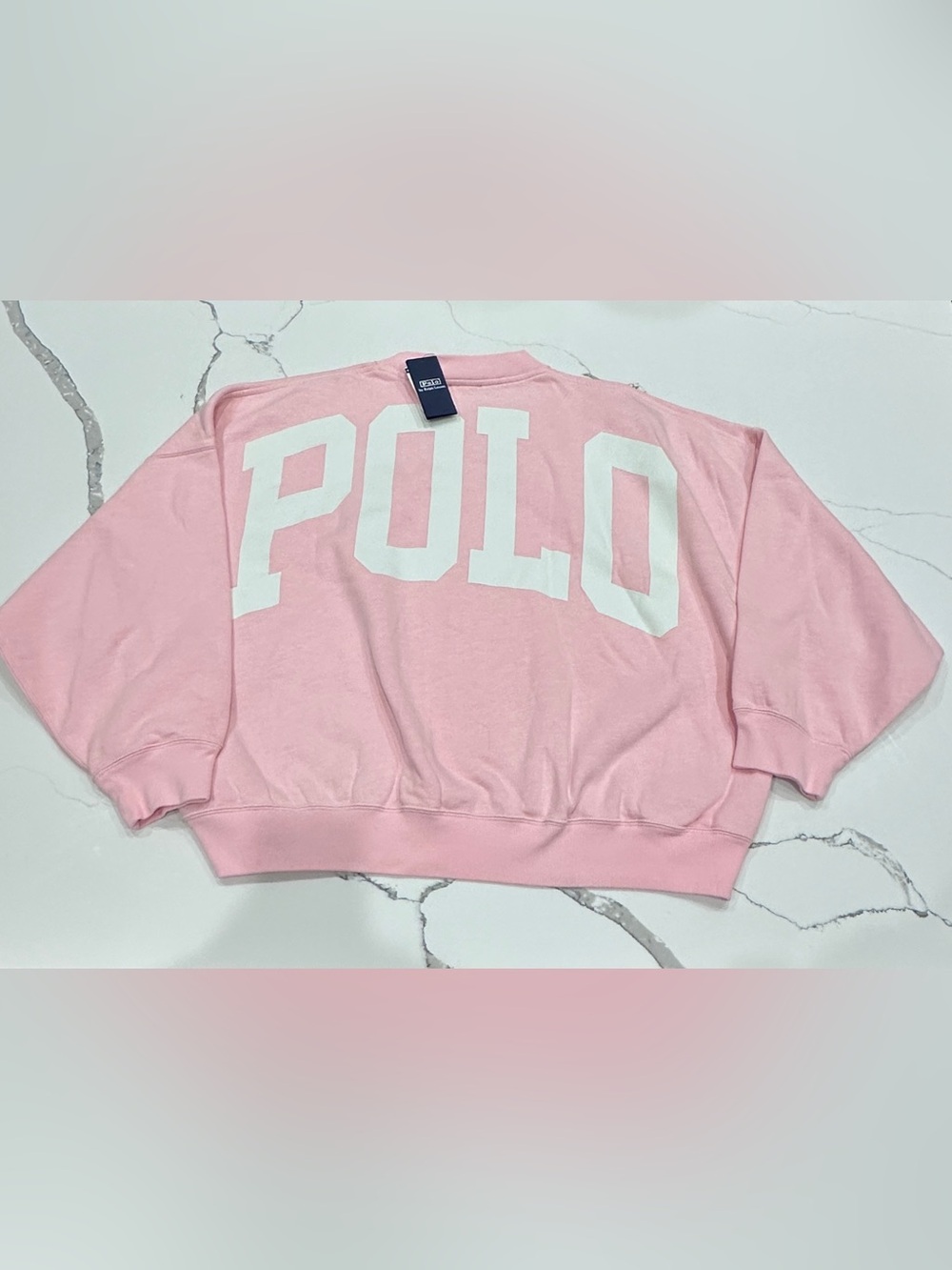 Polo Ralph Lauren Womens Oversized POLO Spell Out Logo Sweatshirt Sz L Pink NWT